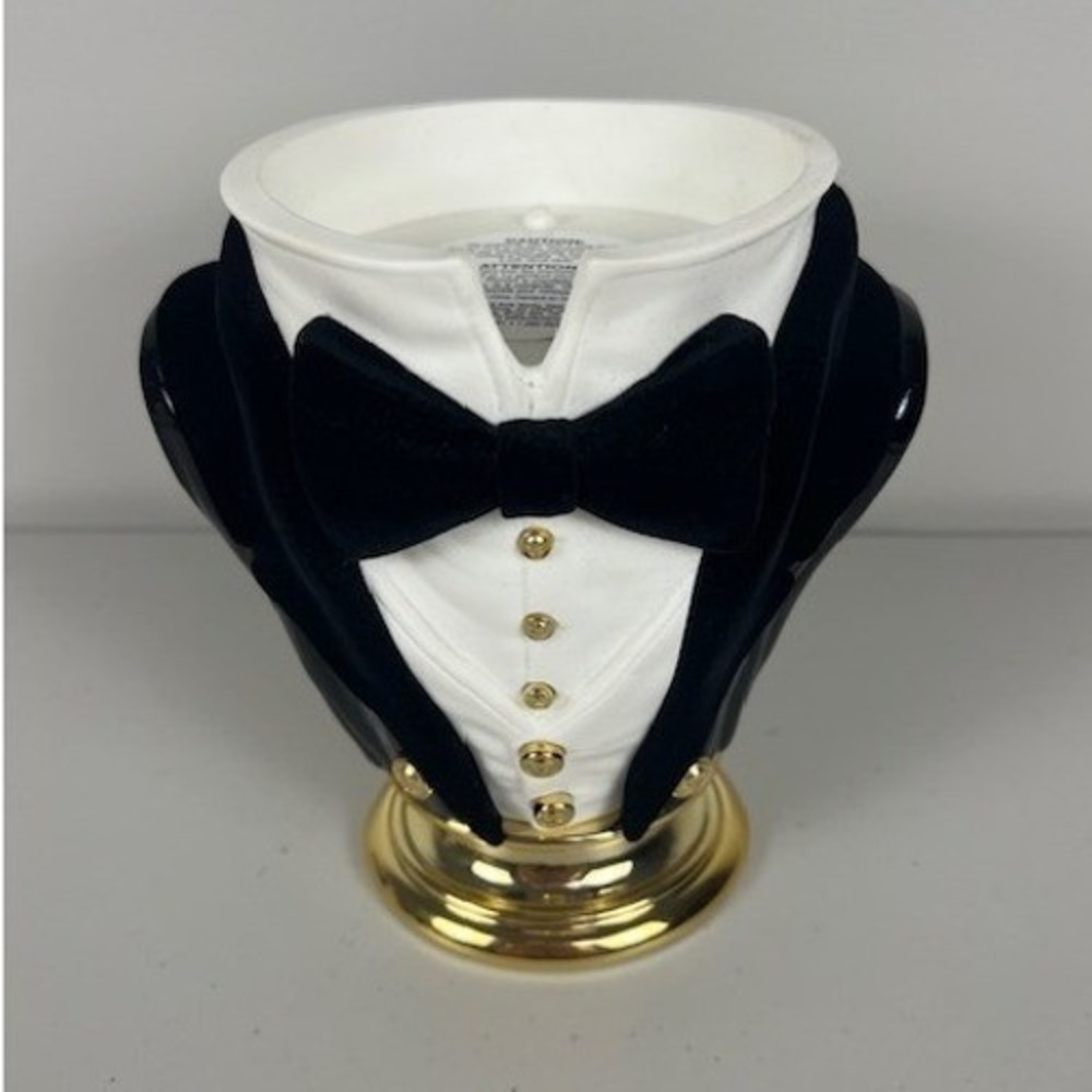Bath & Body Works Tuxedo‎ 3-Wick Candle Holder Bust Velvet Bow Tie Gold Accents - Picture 2 of 11